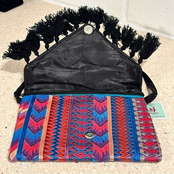 Ethnic Boho Crossbody Bag Handmade Embroidery Tassels Chic Vibrant Colorful NEW - Picture 9 of 16